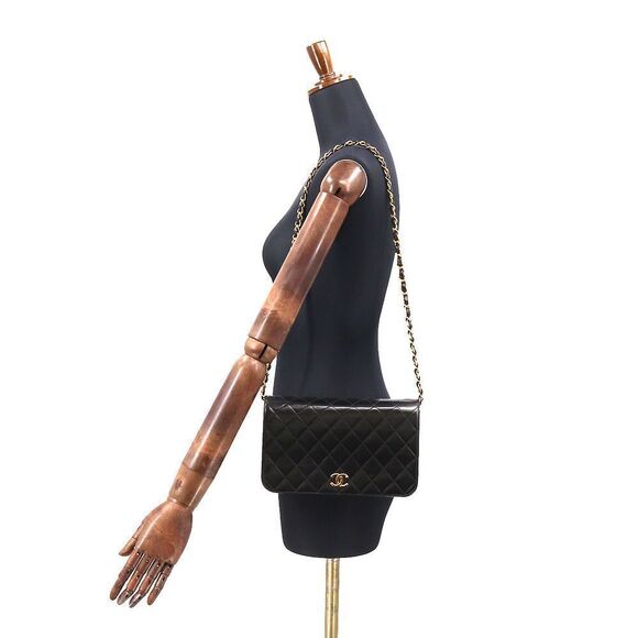 Chanel Metal Fittings Push Lock Chain Leather Black Gold Shoulder Bag - Picture 10 of 10